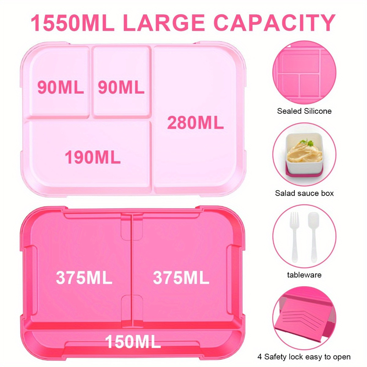 Large Capacity Bento Lunch Box, 2 Layers And 6 Compartments Reusable Lunch  Box For Adults, Food Container Lunch Box For Work School Bpa Free, Kitchen  Supplies - Temu