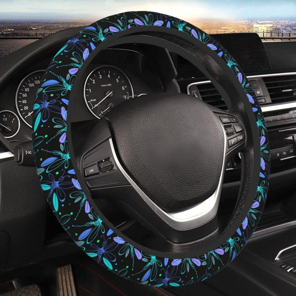 

1pc Blue Dragonfly Print Steering Wheel Cover, Anti Slip Elasticity Car Accessories Steering Wheel Protector, Universal 15 Inch For Car, Suv, Truck