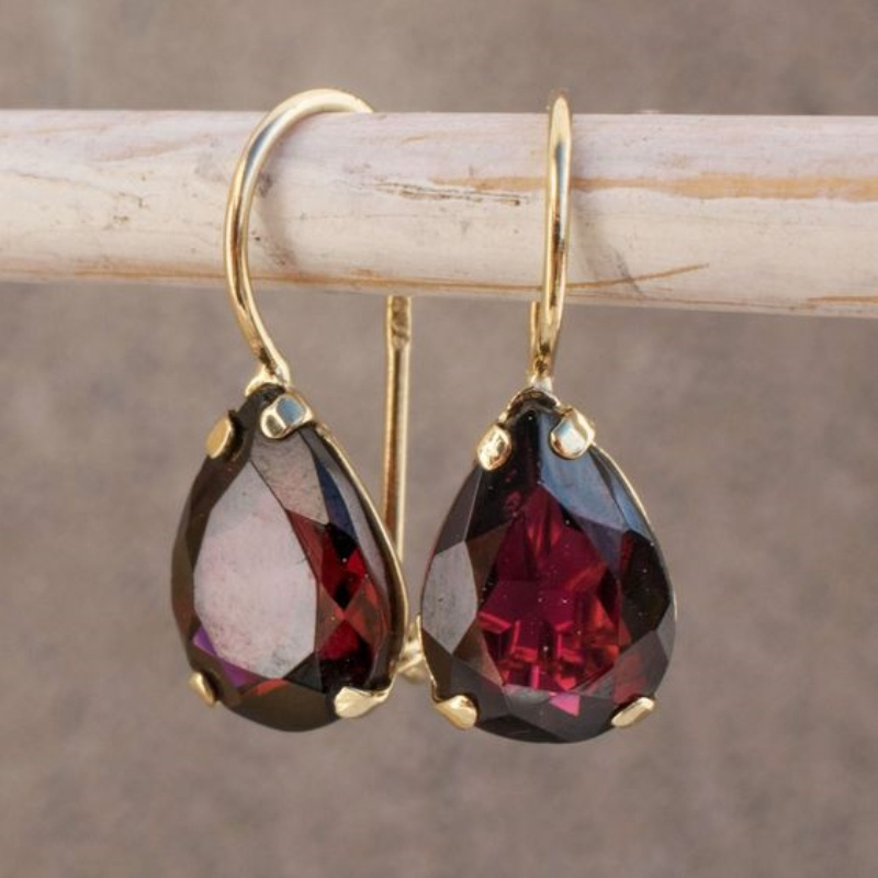 

Red Droplet Zircon Decor Dangle Earrings Retro Bohemian Style Zinc Alloy Jewelry Trendy Female Earrings