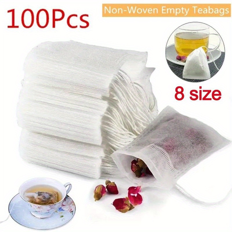 100 Pcs Sachets de thé jetables Sacs filtrants pour infuseur à thé avec  ficelle Heal Seal Non-tissé Tissu Filtres à épices Sachets de thé
