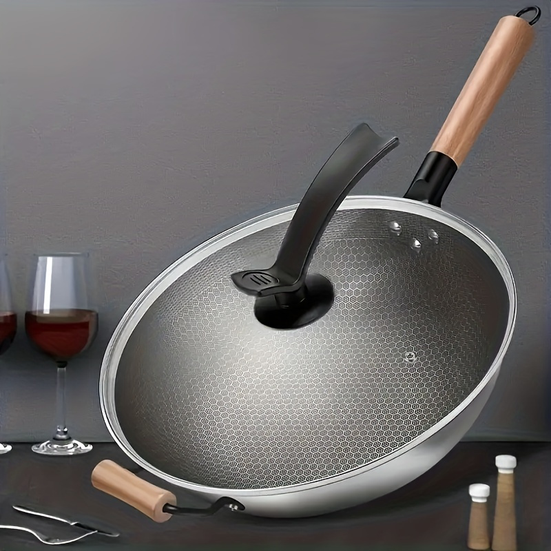 Traditional Chinese Wok With Wooden Lid Non Stick Cooking - Temu