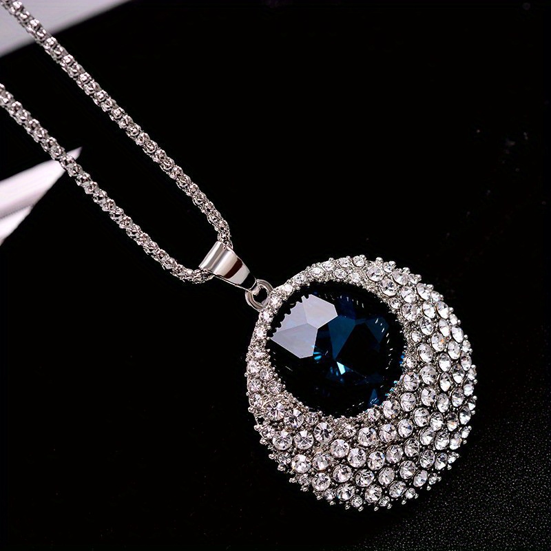 elegant crystal round sweater chain long fashionable autumn and winter necklace for women details 4