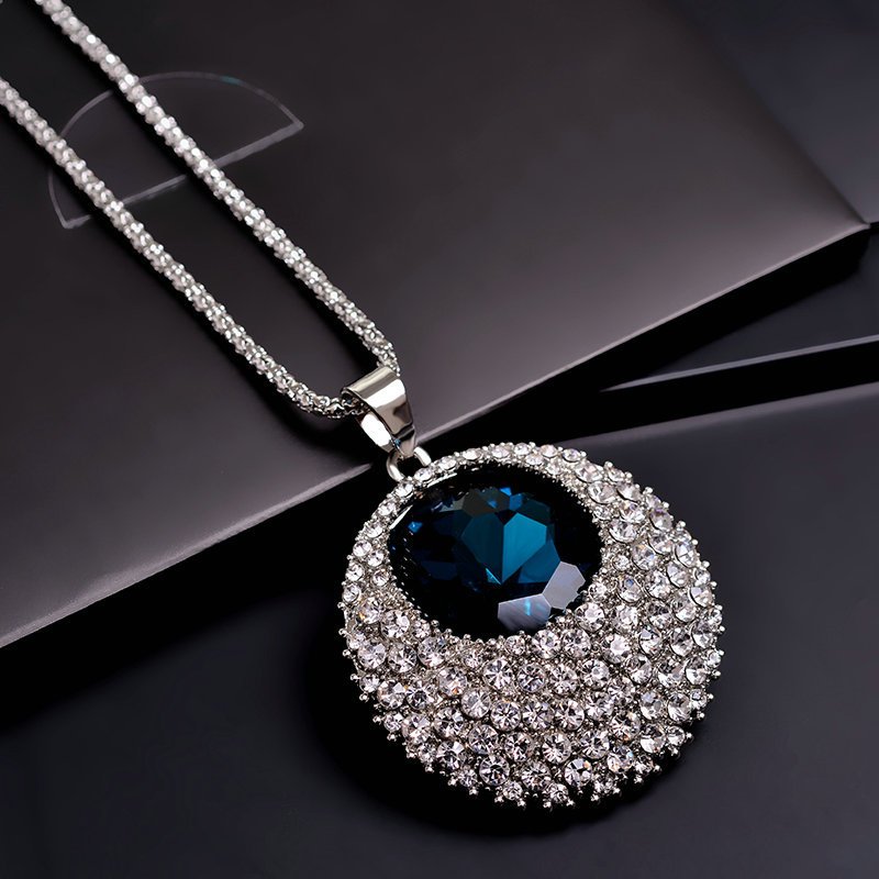 elegant crystal round sweater chain long fashionable autumn and winter necklace for women details 6