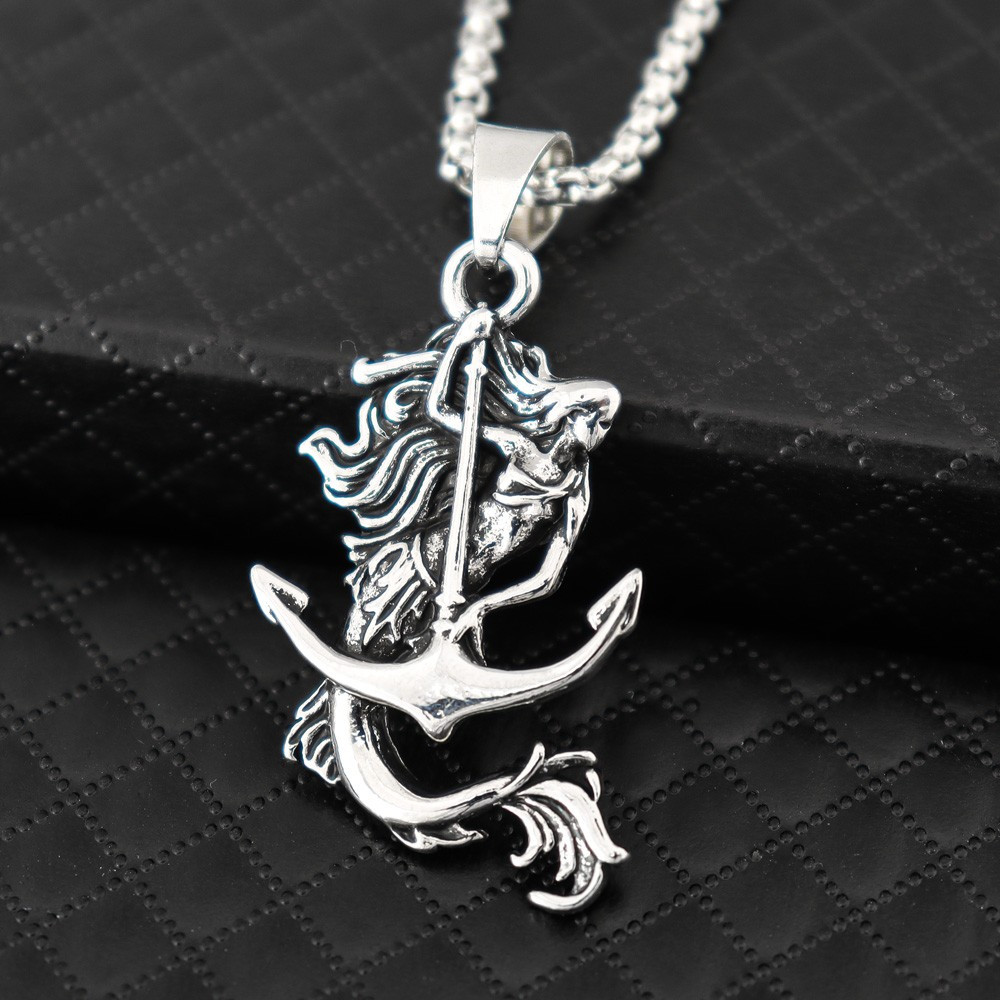 Men Fish Hook Pendant Necklace