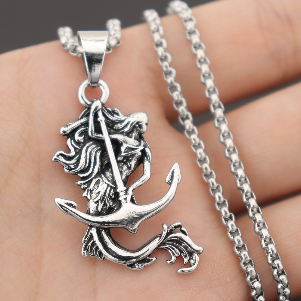 Punk Style Mermaid Boat Hook Pendant Men's Necklace Jewelry - Temu