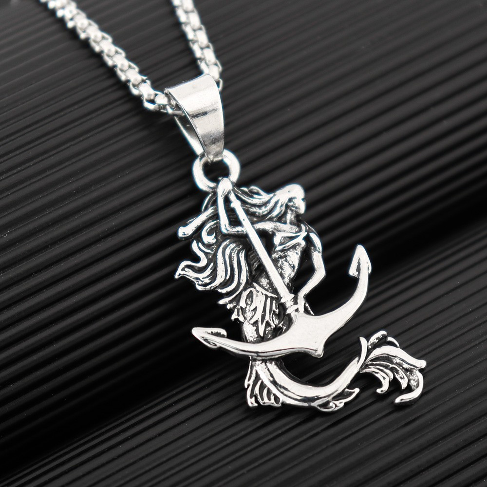 1pc Punk Style Mermaid Boat Hook Pendant Men's Necklace Jewelry, Jewels,Temu