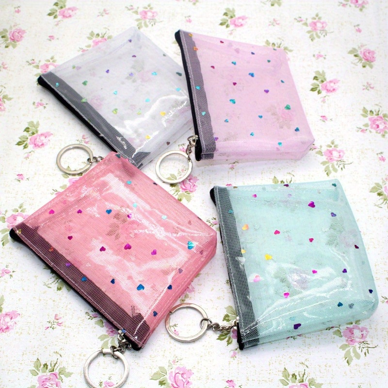 Mini Heart Pattern Clear Carry Pouch Sweet Zipper Coin Purse Temu