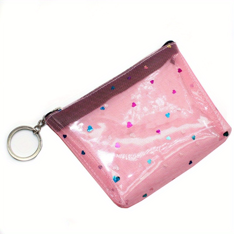 Mini Heart Pattern Clear Carry Pouch Sweet Zipper Coin Purse Temu