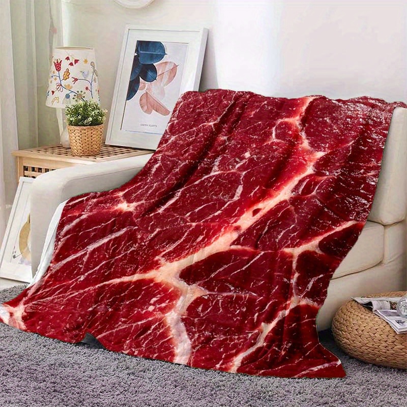  Red Meat - Beef Food Blanket Throw, Funny Food Flannel