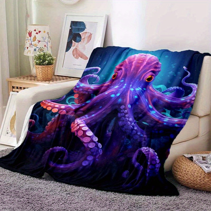 TEMU 1pc Mysterious Octopus Thin Blanket - Lightweight Flannel Throw For Sofa, Bed, Travel, Camping, Livingroom, Office, Couch, Chair, And Bed -