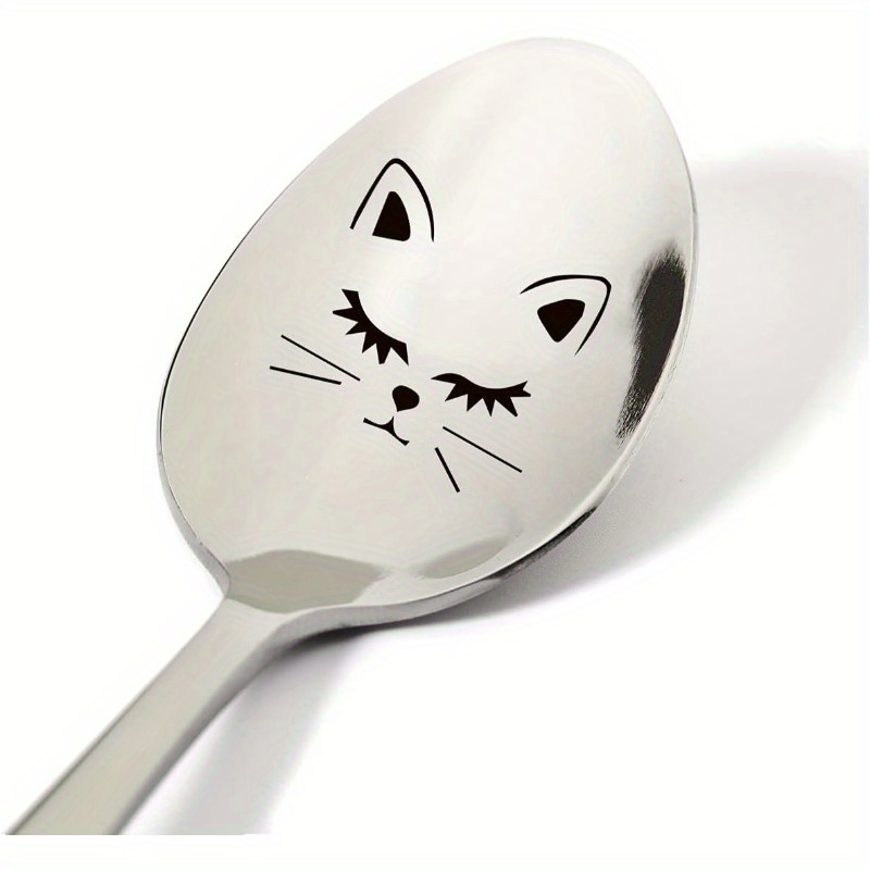 1PCS Funny Cat Spoon Engraved Stainless Steel, Cute Coffee Tea Spoon Gift  For Men Women Friend Him Her, Best Birthday Father's Day Christmas Gift