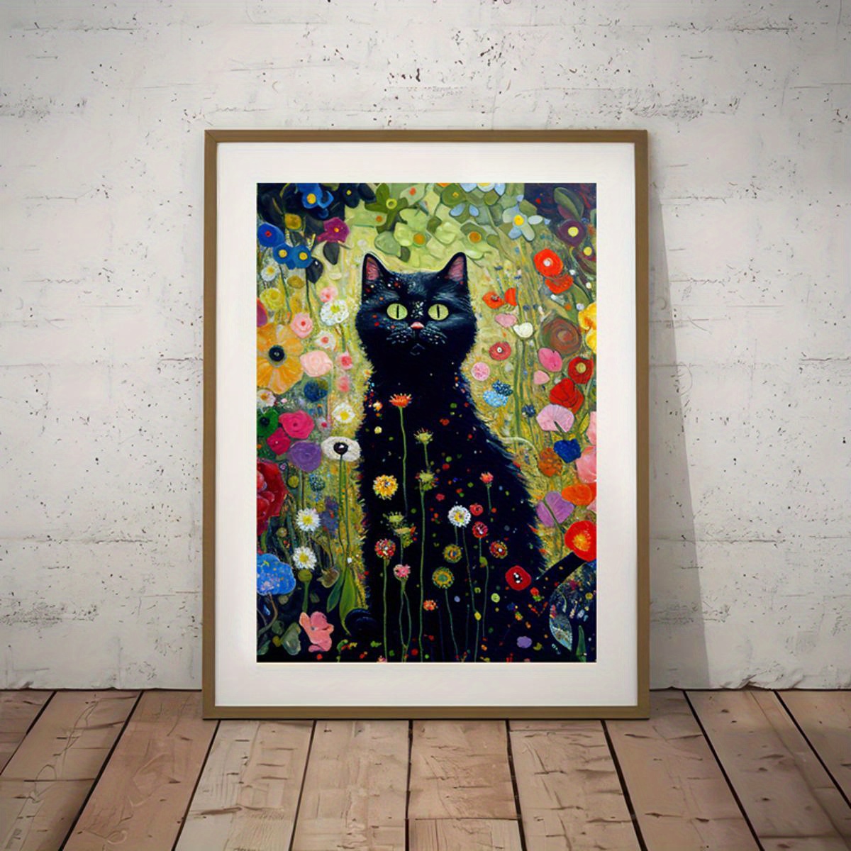 クリムト風猫と花のキャンバスアートプリント リビン ベッド