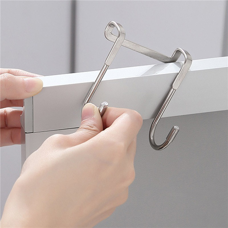 Stainless Steel Non-perforated Multi-purpose Double S Hook Hanging Hooks  Hangers for Kitchen, Bathroom, Bedroom and Office