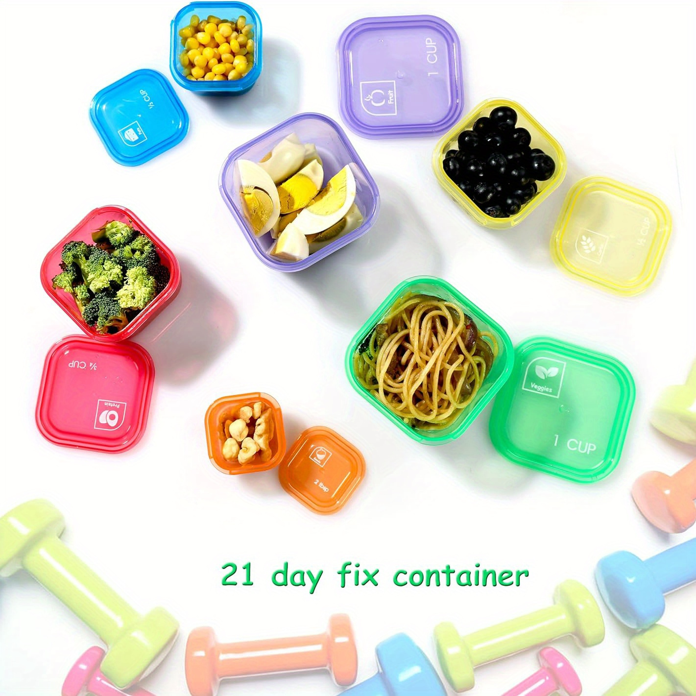 Portion Control Container and Food Plan - 21 Day Portion Control Container  Kit for Weight Loss - 21 Day Tally Chart with e-Book (7 Labeled Pcs)