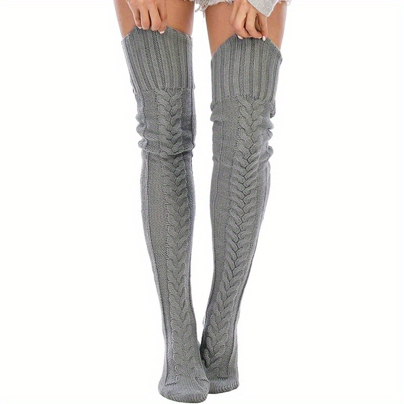 Cable Knitted Knee Socks Warm Stylish Knee Knit Socks Women - Temu Canada