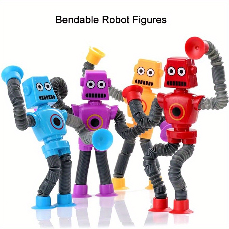 

Bendable Robot Figures, 4pcs Flexible Men, Telescopic Suction Cup Robot Toy, Telescopic Pop Tubes, Fidget Tubes Sensory Toys For Girls Boys