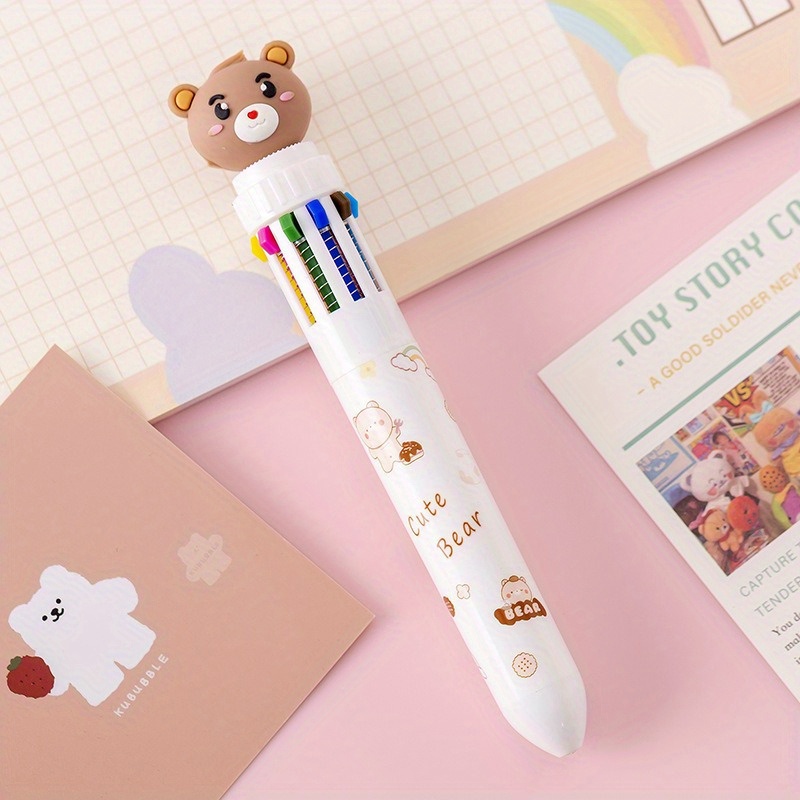 Kawaii Bear Ballpoint Pen Colorful Ink Gel Pens 10 Colors - Temu