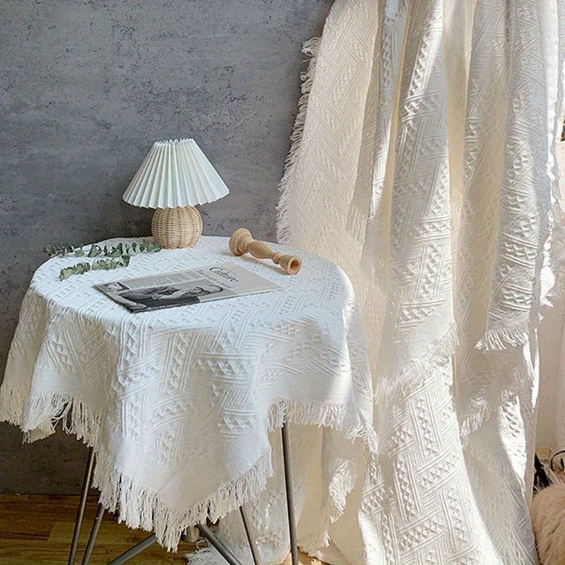 Linen Tablecloth With Tassel Household Stain Resistant - Temu