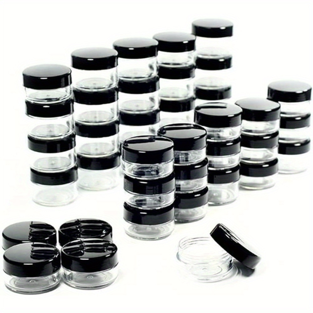 

10/50pcs Mini Cream Jars With Black Lids, 5g, Empty Plastic Cosmetic Makeup Jar Pots, Transparent Sample Bottles, Eyeshadow Cream, Lip Balm Container, Travel Essentials