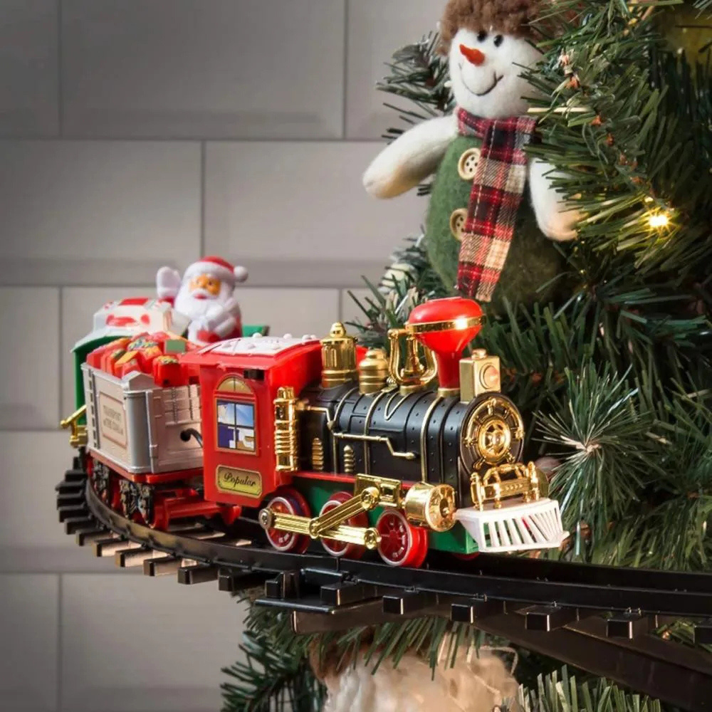クリスマス電車セット、音楽付きのおもちゃトラックカー、サンタクロースラウンドレールトレインおもちゃ、クリスマスツリーの装飾