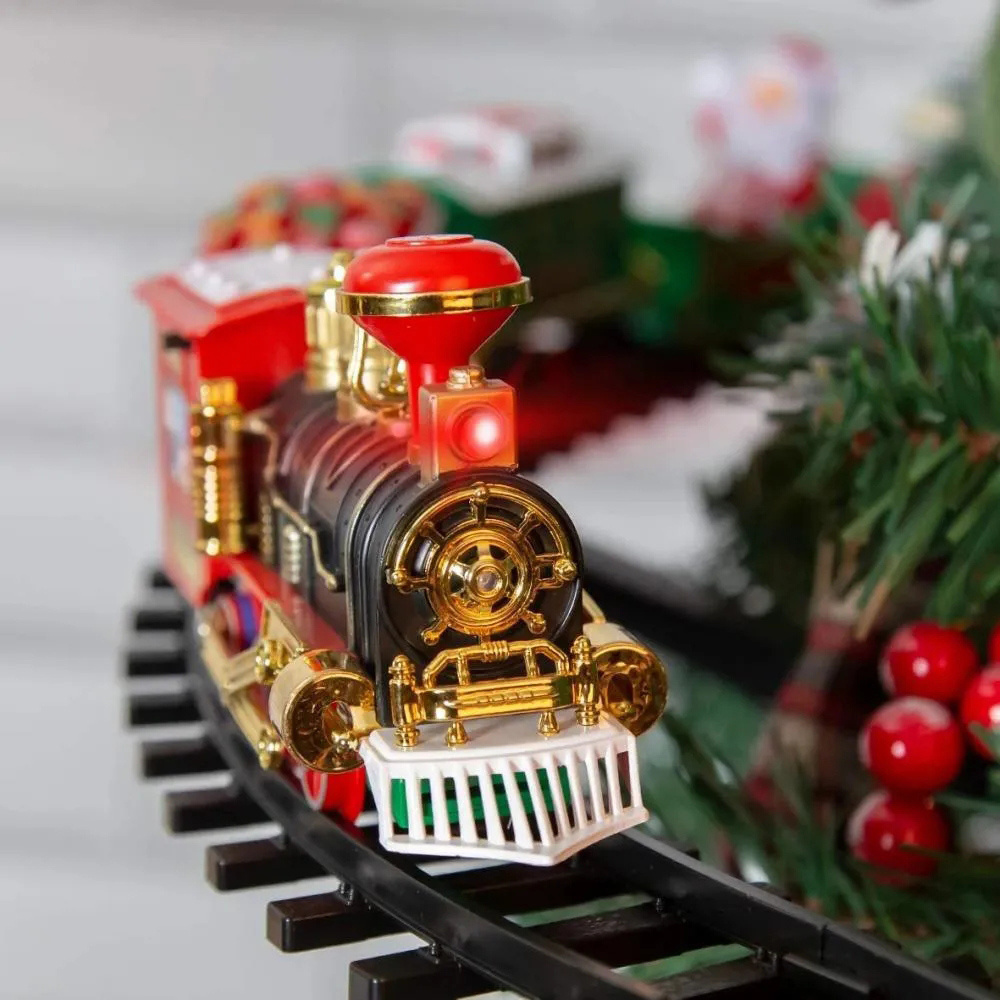 クリスマス電車セット、音楽付きのおもちゃトラックカー、サンタクロースラウンドレールトレインおもちゃ、クリスマスツリーの装飾