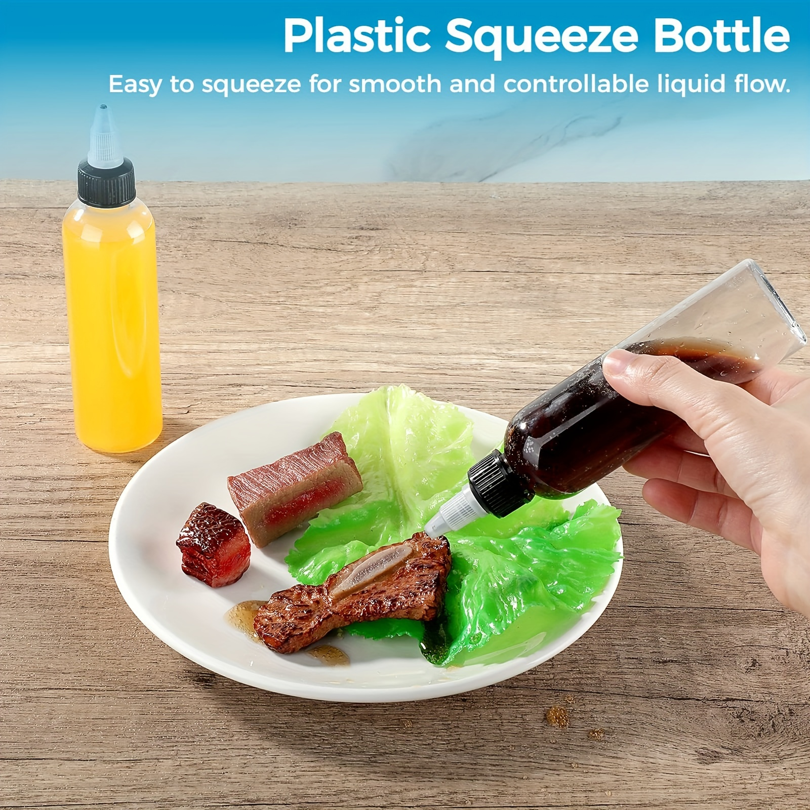 6Pcs Condiment Plastic Bottle Empty Squeeze Kitchen Liquids Container 4 Oz  Caps
