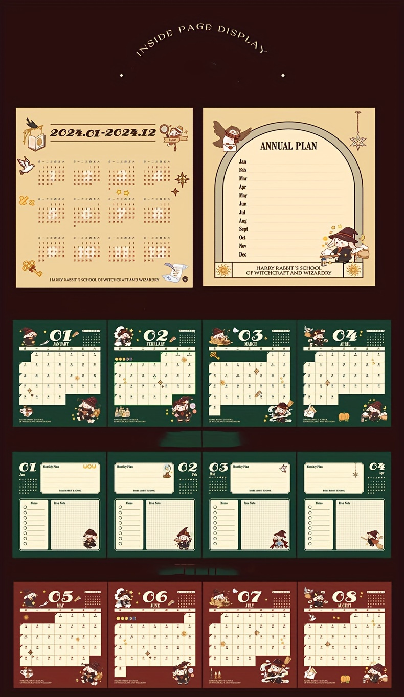 1pc Calendário De Mesa 2024, Coelho Mágico Da Faculdade Rosa Verde-menta  Com Mini Calendário De Estudante De Anime Cartoon Com Adesivo, Notepad De  Conto De Fadas Foil Stamping Planner Fofo - Temu