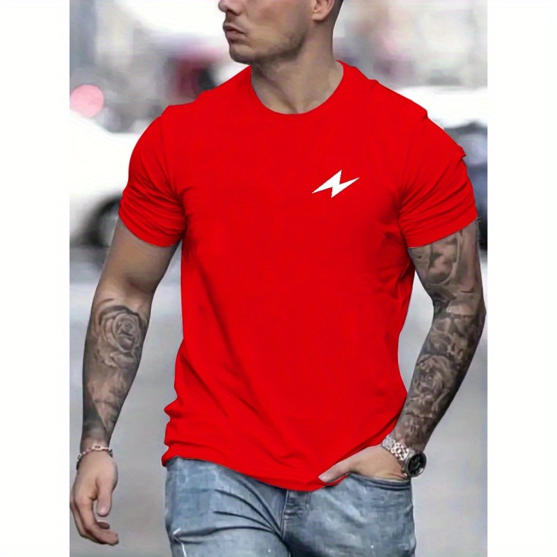 

Print, Men's Trendy Comfy T-shirt, Casual Stretchy Short Sleeve Tee For Outdoor Summer