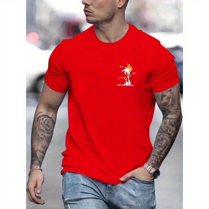 

Palm Trees Print T Shirt, Tees For Men, Casual Short Sleeve T-shirt For Summer