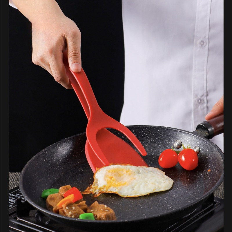 BBQ Tonga Non-Stick Fried Egg Turners Silicone Cooking Turner Kitchen  Utensils Bread Tongs Multifunctional Cooking Too…
