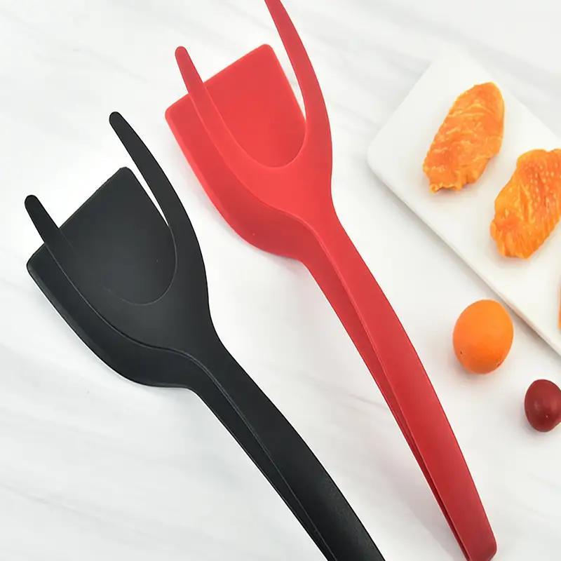 2 in 1 Multifunctional Non-Stick Food Clip Tongs Fried Egg Spatula – Kitchen  Groups