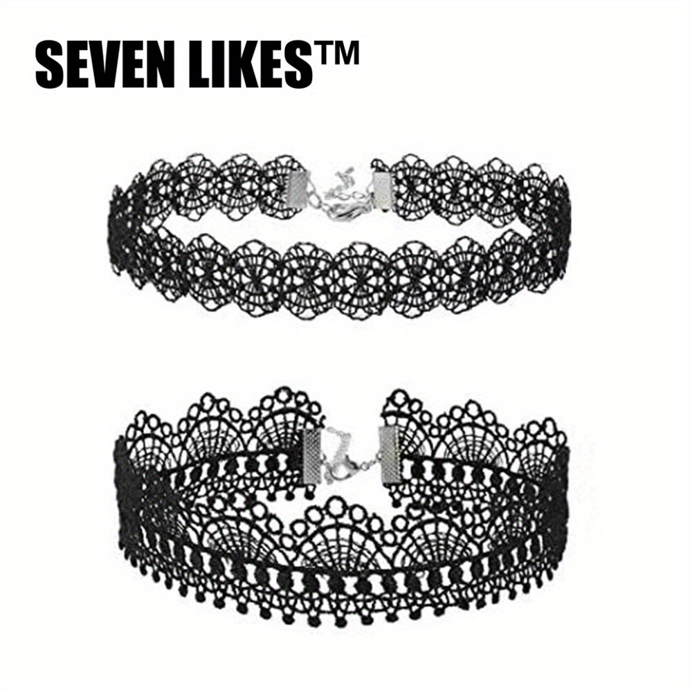NUZYZ Women Gothic Black Chokers Lace Hollow Chain Collar Necklace
