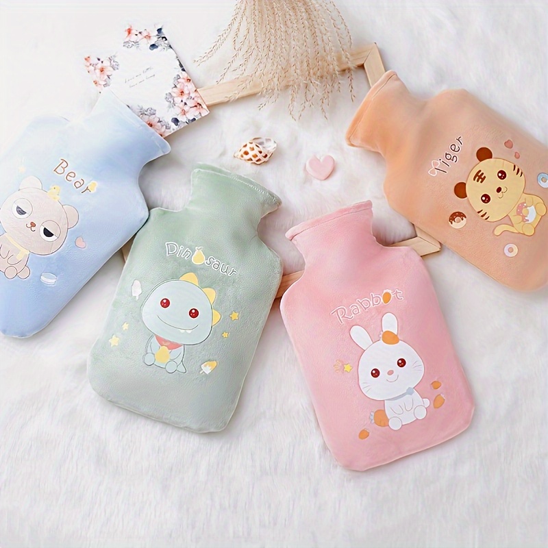 1pc Winter Pvc Hot Water Bag, Cartoon Plush Hot Water Bottle For Students,  Cute Warm Baby Water Bag