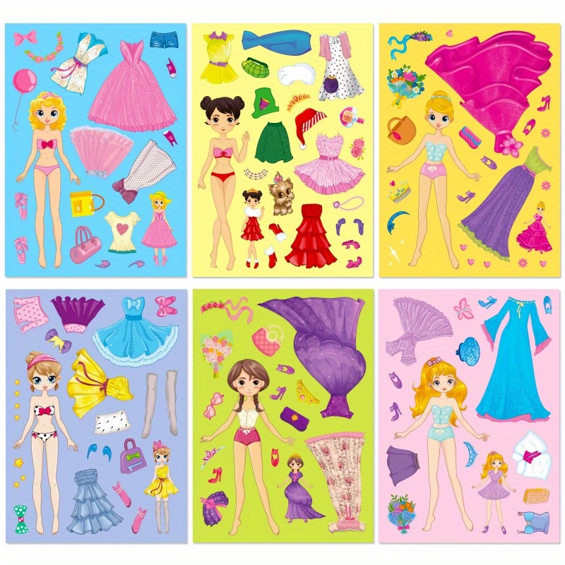 

6pcs/pack Pink Princess Face-changing Stickers, Cartoon Cute Diy Princess Make A Face Puzzle Stickers