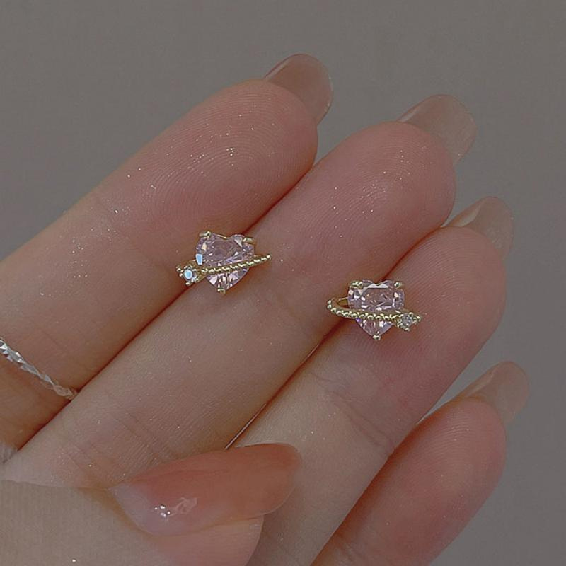 

Pair Of Simple And Fashionable Pure Silvery S925 Pink Love Earrings Suitable For Holiday Gifts And Jewelry