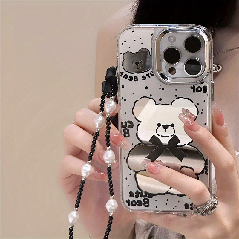 Black White Line Bear Phone Case Iphone 14 13 12 11 Pro Max - Temu