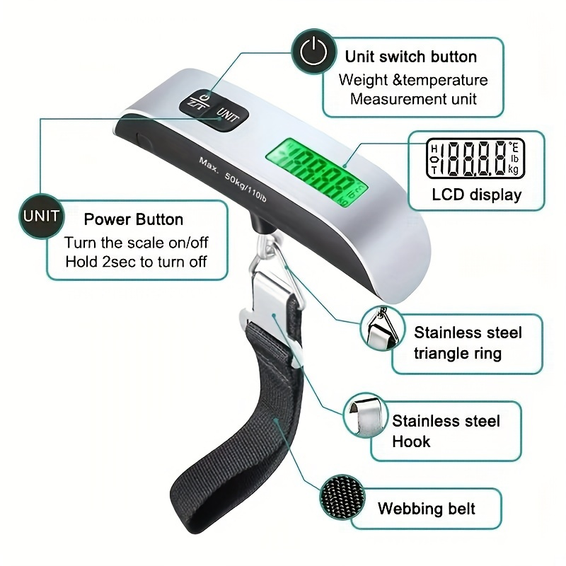 Digital Luggage Scale, Portable Handheld Baggage Electronic Scale, Suitcase  Scale With Temperature Sensor, Backlight Lcd Display, Strong Straps For  Travelers, Including Batteries - Temu