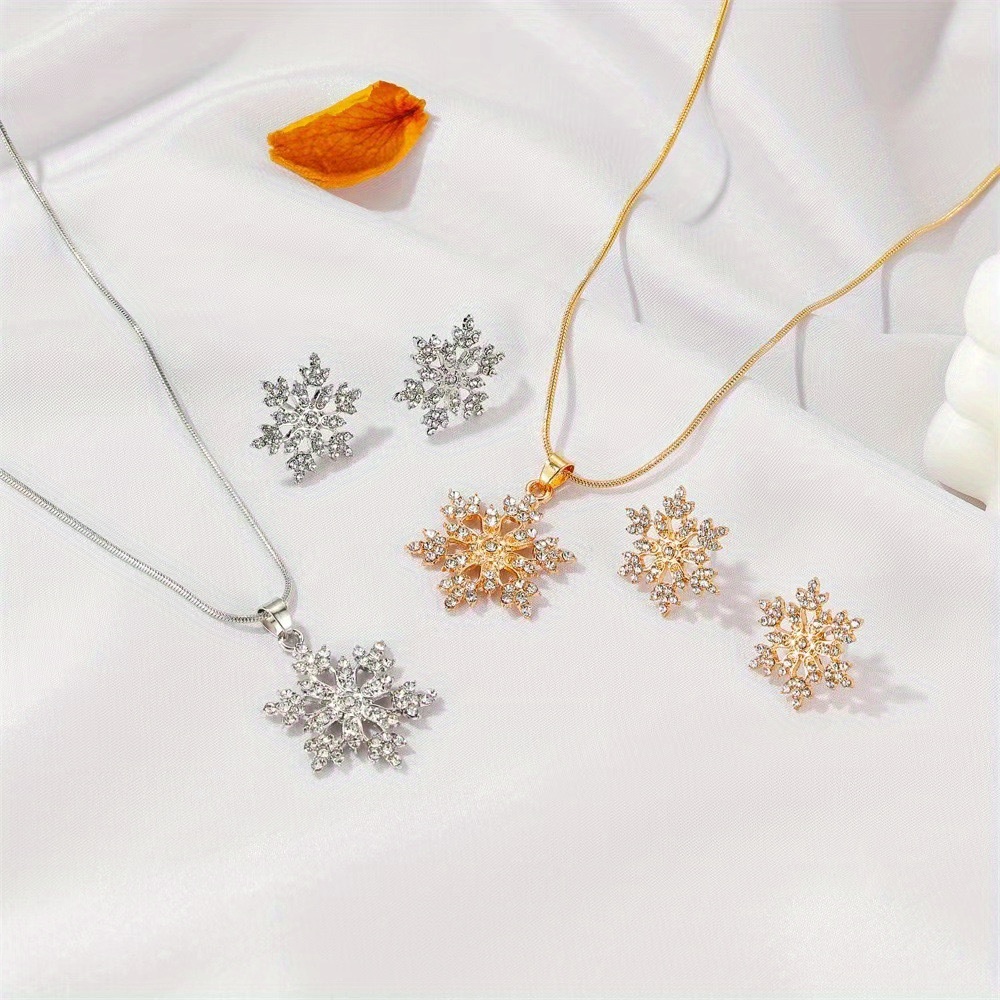 Heiheiup Jewelry Set Temperament Simple Full Diamond Snowflake Necklace  Snowflake Earrings Jewelry Set for Girls 8-12 