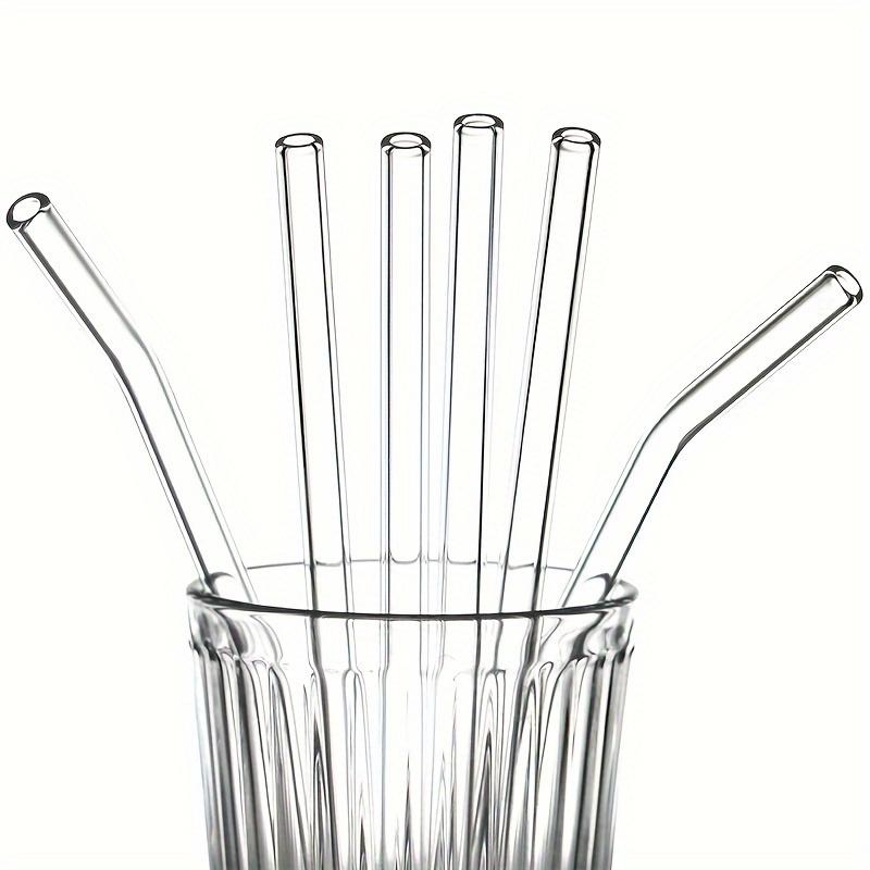 4pcs Clear Glass Drinking Straw And 1pc Cleaning Brush Set