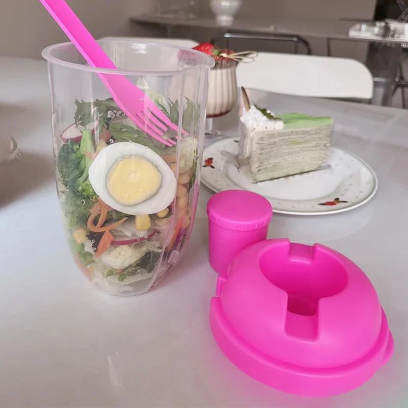 Keep Fit Salad Container, Salad Shaker Cup With Fork And Sauce Holder,  Picnic Salad Bowl, Portable Vegetable Breakfast Takeaway, Random Color 1pc