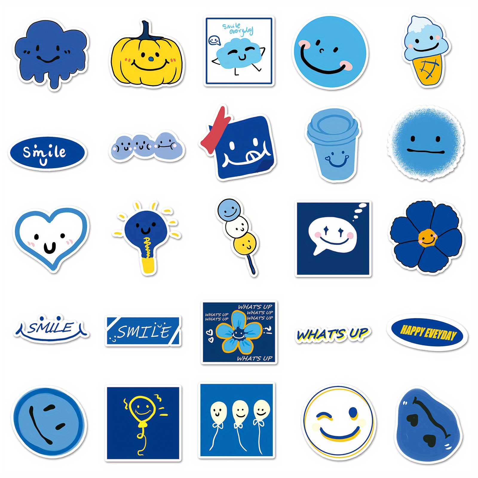 New Aesthetic Blue Doodle Waterproof Stickers Diy Creative - Temu