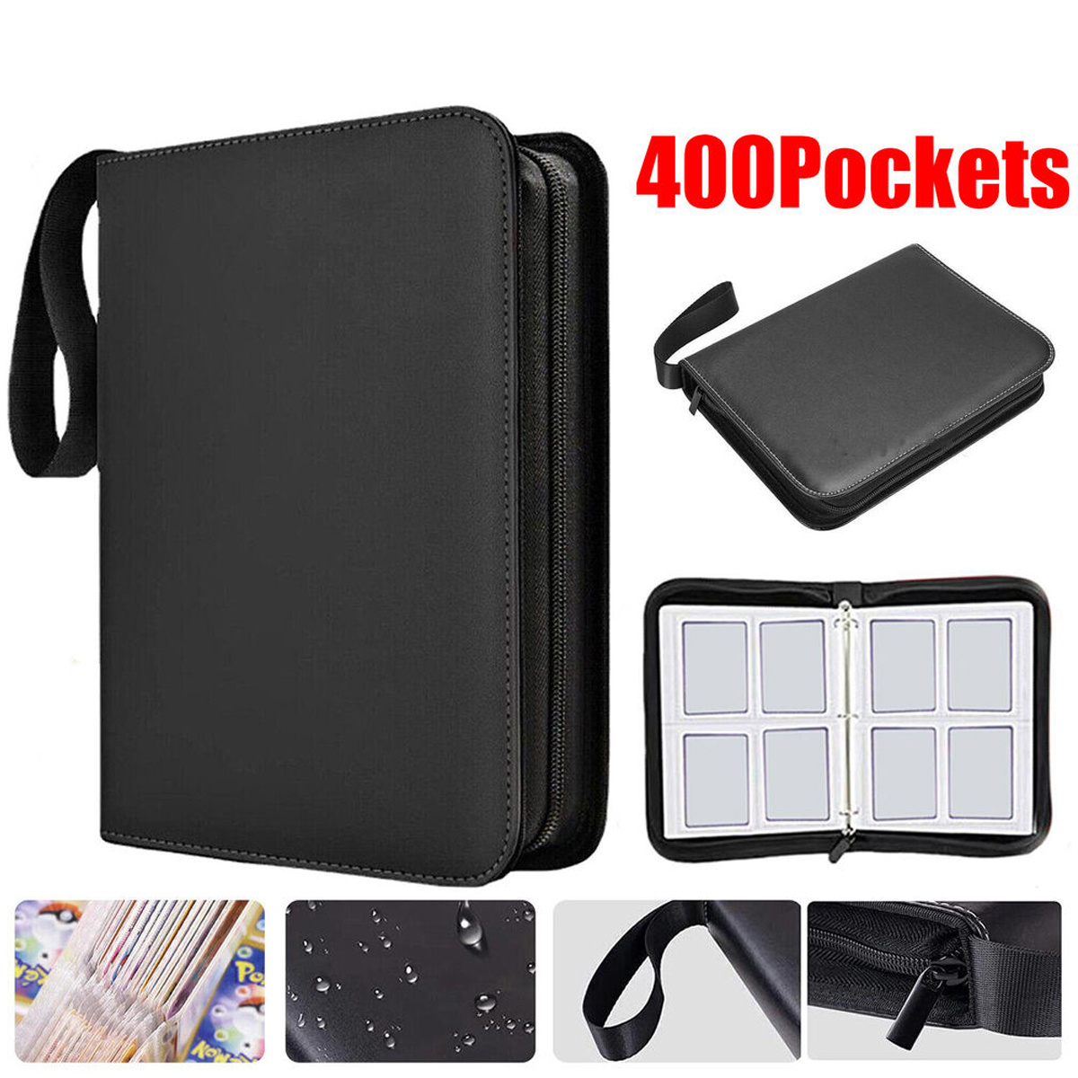 Card Binder 4-Pockets, 400 Pockets Card Holder with 50 Removable Sleeves,  Trading Card Collector Zipper Album Holder