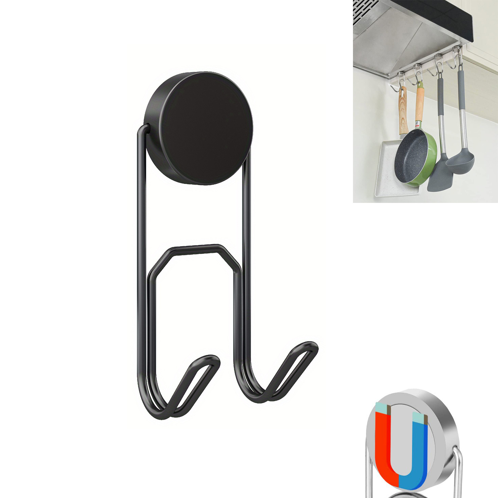 Magnetic Hooks, Super Strong Neodymium Magnet With Removable Carabiner  Hook, Heavy Duty Magnetic Hooks For Kitchen Grill Desk, 2 Pack