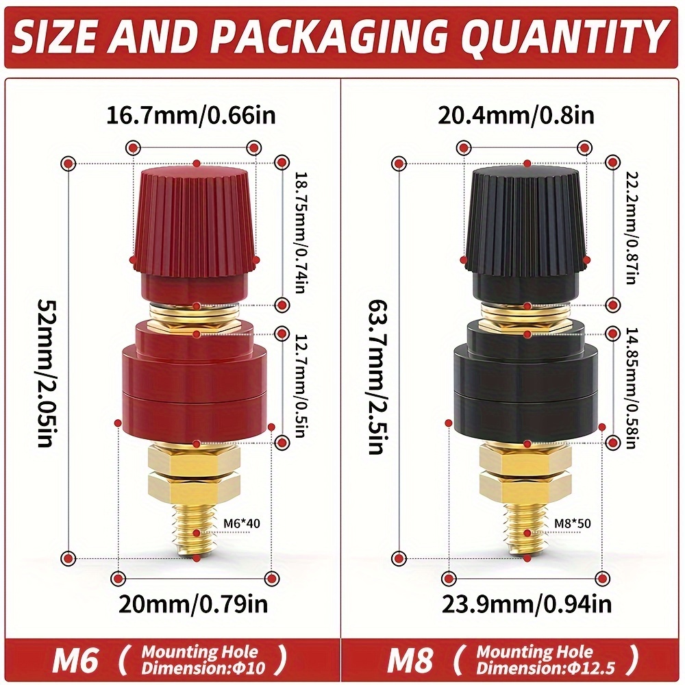 2Pcs Auto Batterie Terminal Klemme M8(5/16 ) Messing Stud