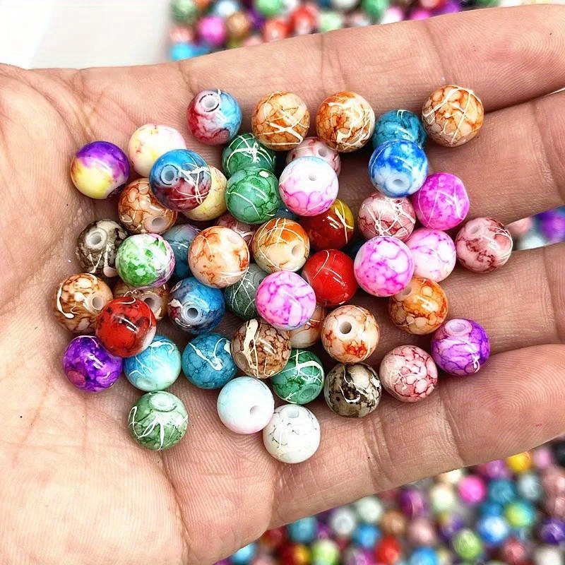 10Pcs Marble Color Big Hole European Glass Beads Bulk Fit Pandora Charm Bracelet  Bangle DIY Women