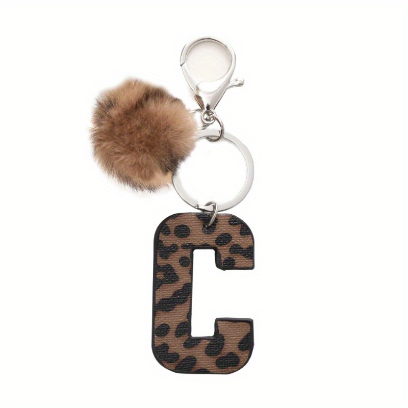 Alphabet Initial Leopard Print Brown Bag Charm