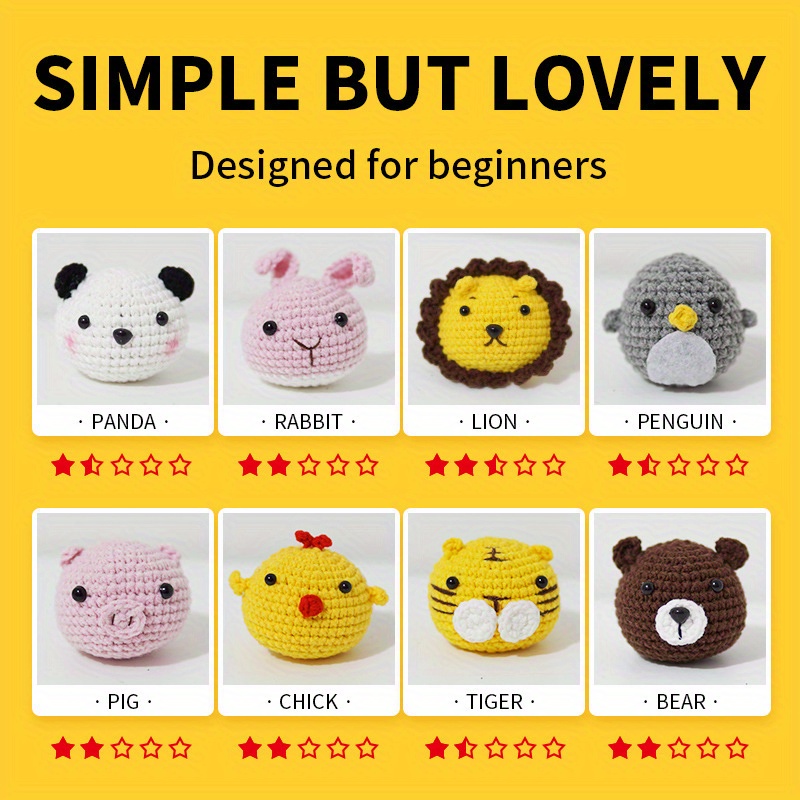 8Pcs Crochet Animal Kit for Beginners Complete Crochet Knitting