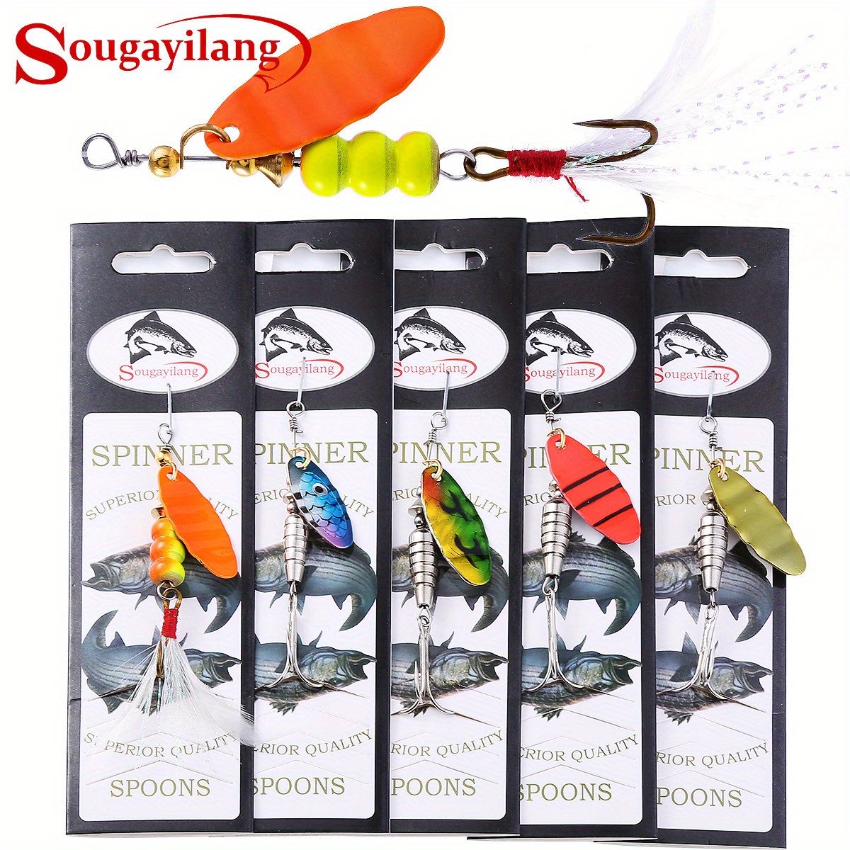 6pcs Metal Spoon Rooster Tail Fishing Lure With Jigs Hooks - Temu