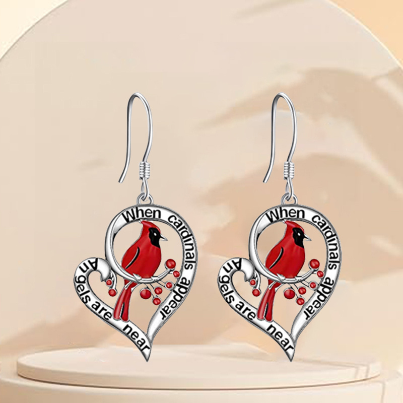 trendy and creative heart shaped cardinal hollow pendant earrings great christmas halloween thanksgiving day gift new years gift valentines day gift 0