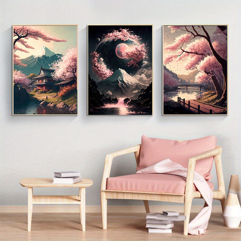 ZMFBHFBH Chinese Oversized Wall Art Modern Living Room Wall Decor Flower Painting Large Canvas Art Wall Pictures Framed Poster Art 70x140cm(28x55in)